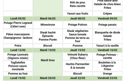 Le menu du mois de février