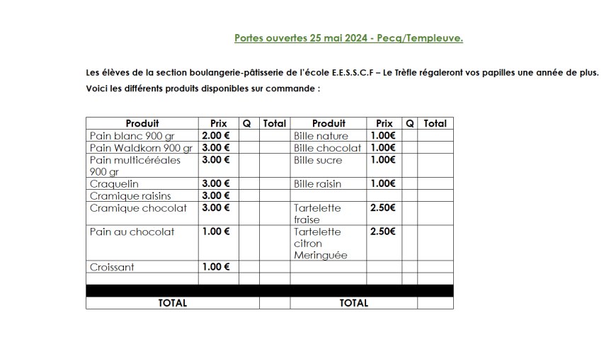 Portes ouvertes  25 mai 2024 - commandes -