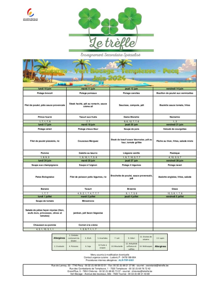 Menu de Juin