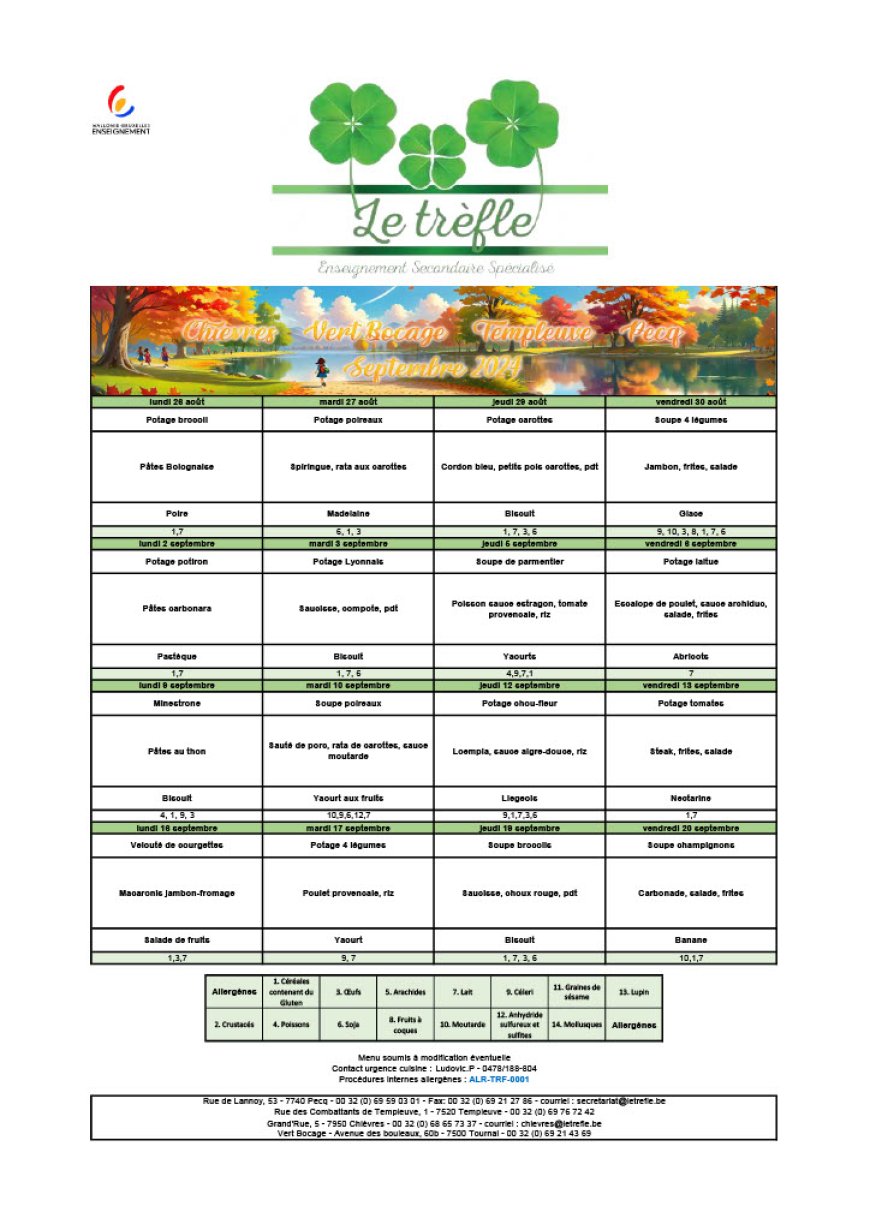 Menu de Septembre