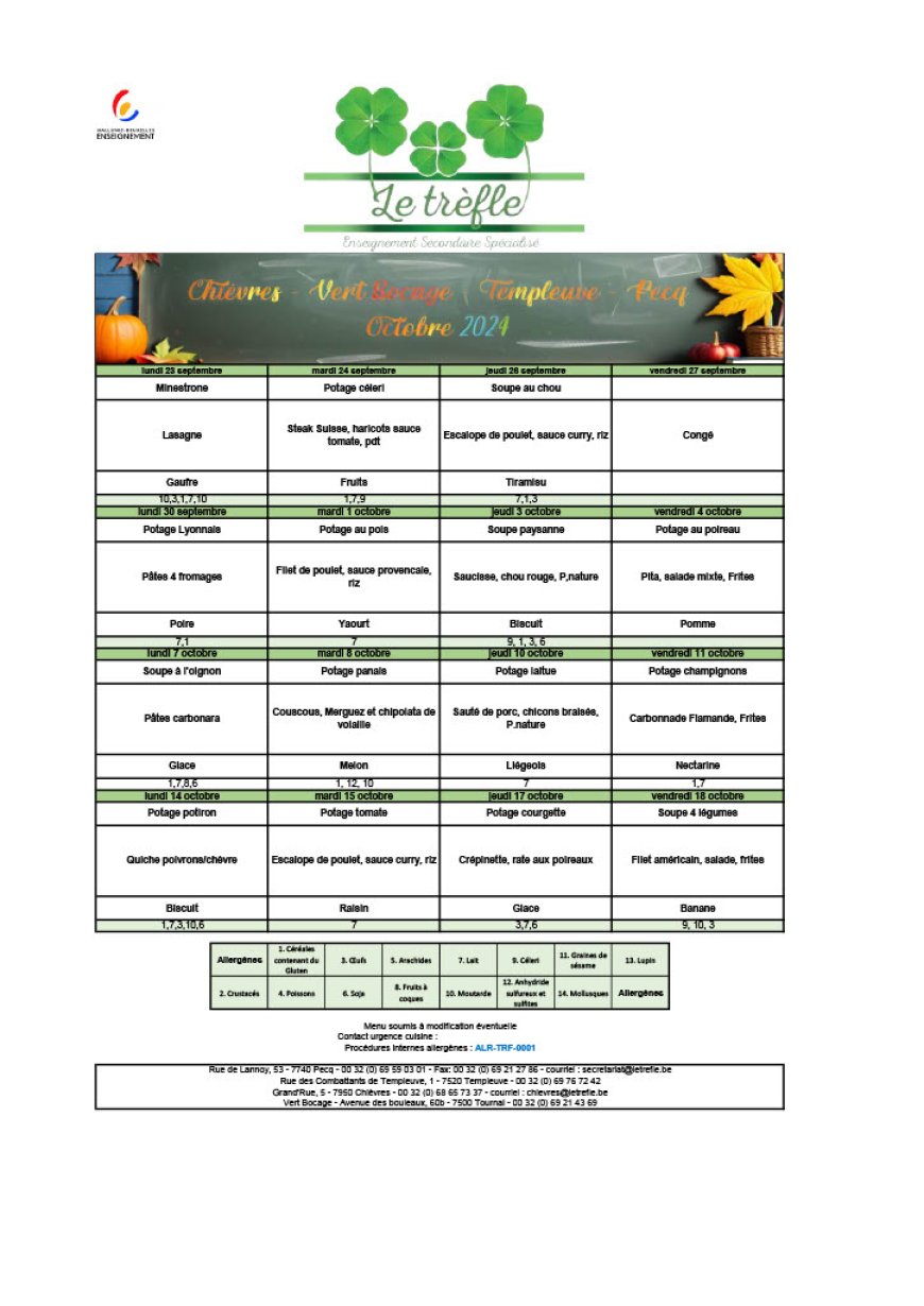 Menu d'octobre