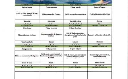 Menu du mois de décembre