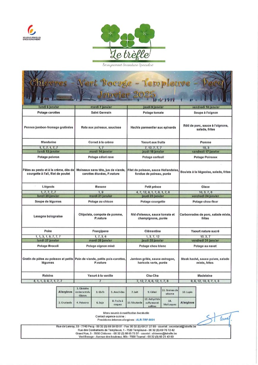 Menu de janvier