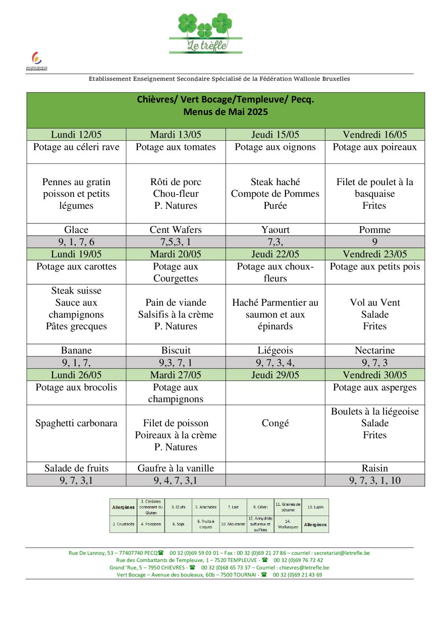 menu de mai