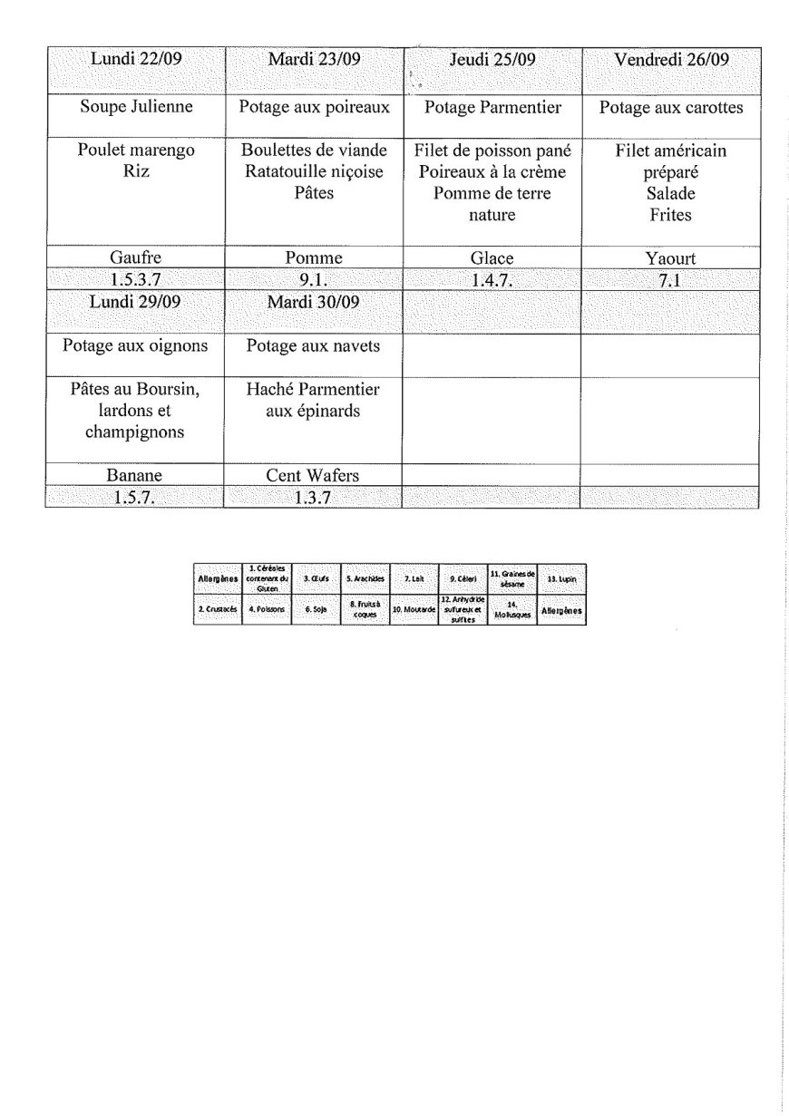 Menu Août et Septembre
