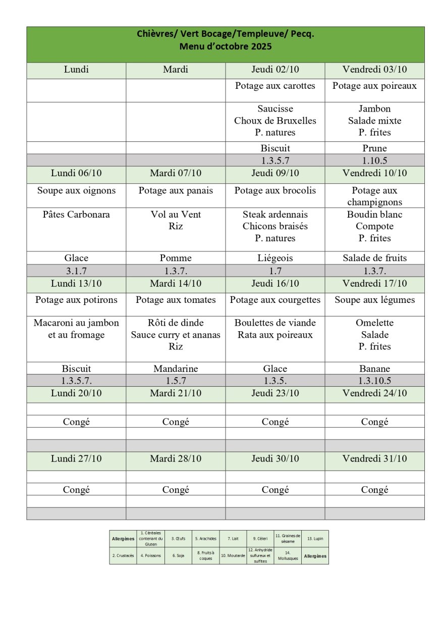 Menu d'Octobre